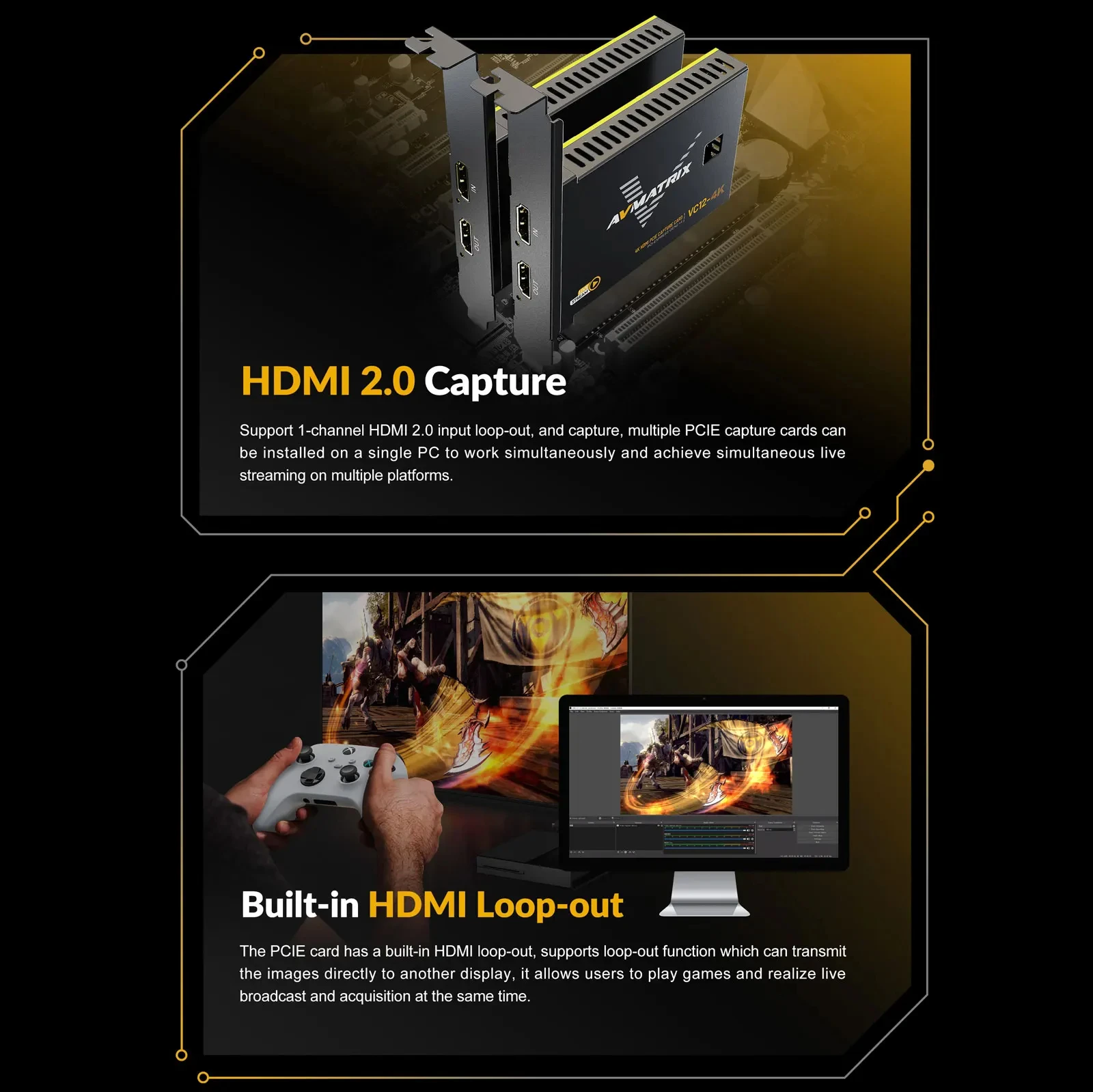 AVMATRIX VC12-4K Карты захвата PCIE Карта игр 4k для прямогоestream и записи в 4K60 UHD со