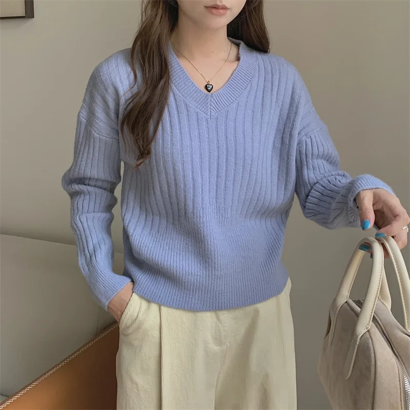 FINEWORDS зимний винтажный вязаный свитер с v-образным вырезом корейский мягкий