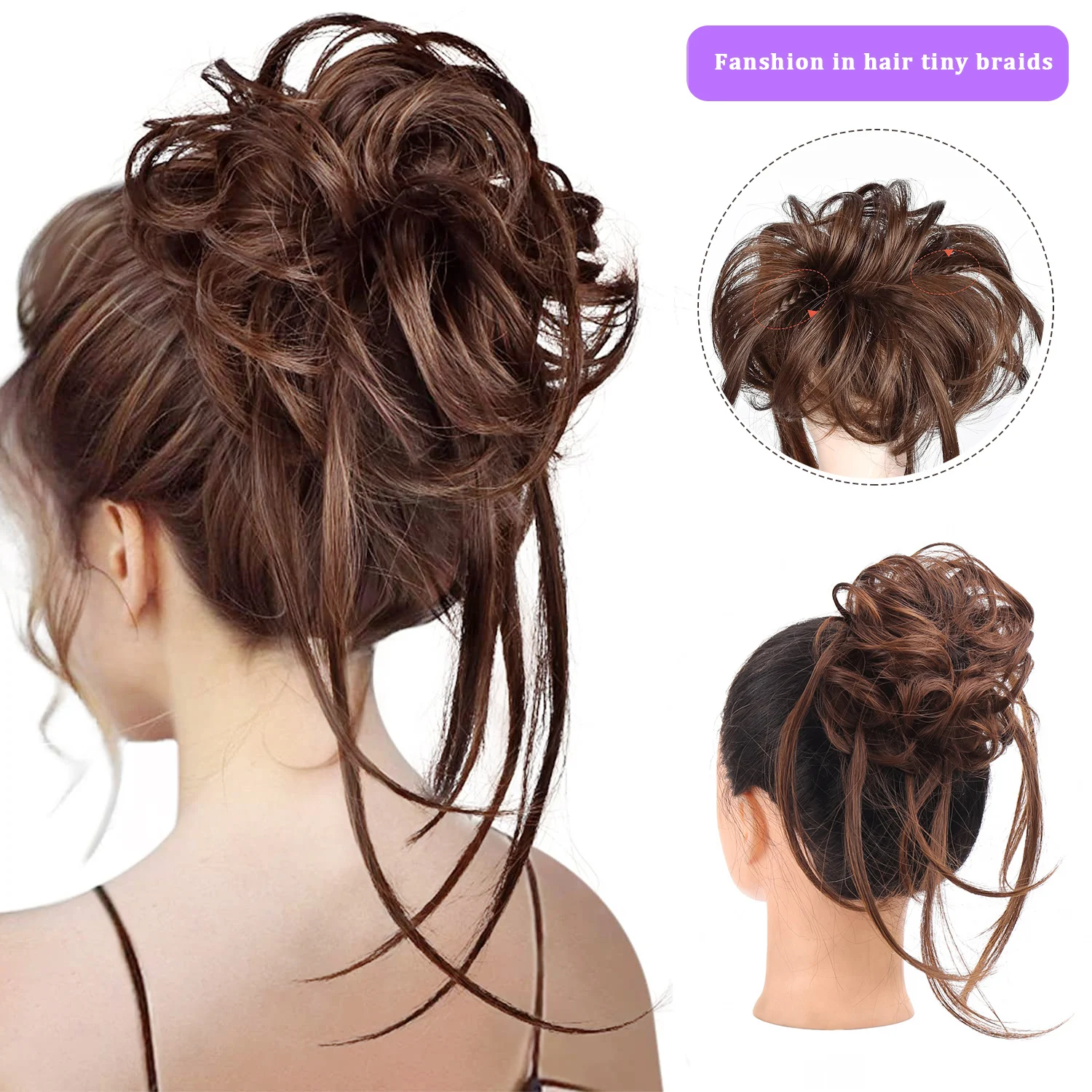 WEILAI Synthetic Bun Bun Messy Curls Band Elastic Hair Clip Wig Piece Women Hair Clip Black Brown
