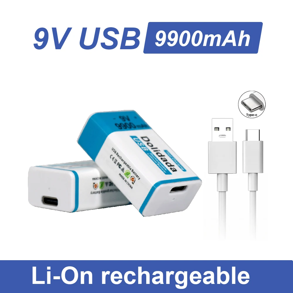 

100%New Original 2023 Best-selling 9V 9900Mah+USB Fast Charging Line LI-ION Rechargeable Battery for Electric Fan Flashlight