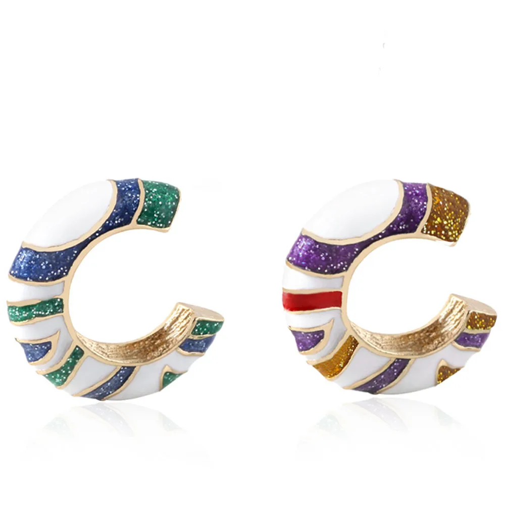 

Hot Selling Drop Oil C-shape Ear Clip Earrings For Women Enamel Cuff Earring Without Piercing Druzy Earings Jewelry Accessories