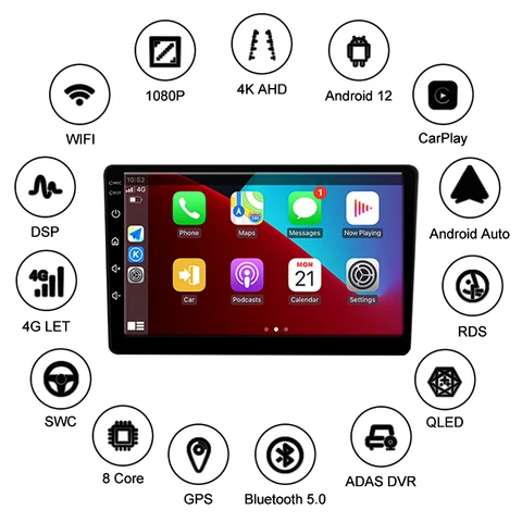 Android 14 для универсального автомобильного радио 2 Din Apple Carplay Автомобильный мультимедийный плеер GPS Android Auto IPS Экран RDS DSP Автомобильная стереосистема