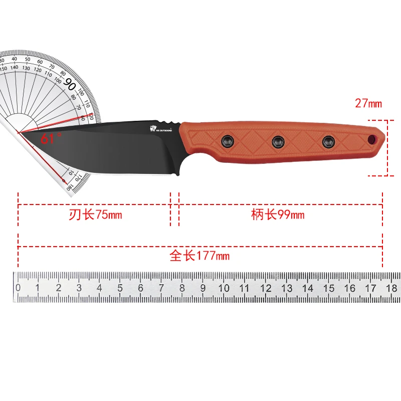 Фото Нож Hx Outdoors Cassic Magnacut, премиальные стильные ножи, карманный нож с фиксированным клинком 2,95 дюйма, оранжевая рукоять G10, 62Hrc, Kydex, дропшиппинг №5