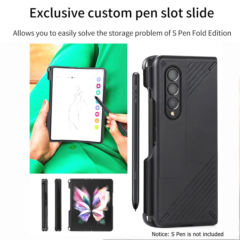case for samsung galaxy z fold 3 5g frame build in s pen slot holder cover hard plastic shockproof case no pen free global shipping
