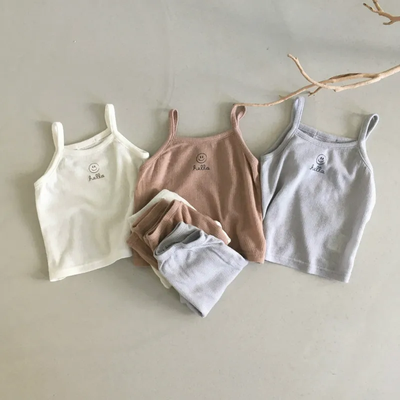 

Spring Summer New Baby Clothes Set Cute Smiley Sleeveless Tops + Pants 2pcs Baby Girl Outfits Infant Boys Cotton Tracksuit Set