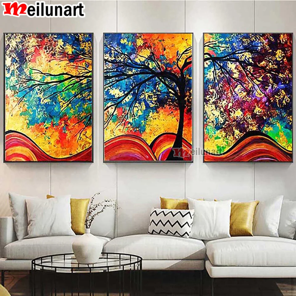 

3 панельные абстрактные красочные фотообои, пейзаж, наборы для вышивки крестиком, искусство, Алмазная мозаика, картины для декора комнаты ...