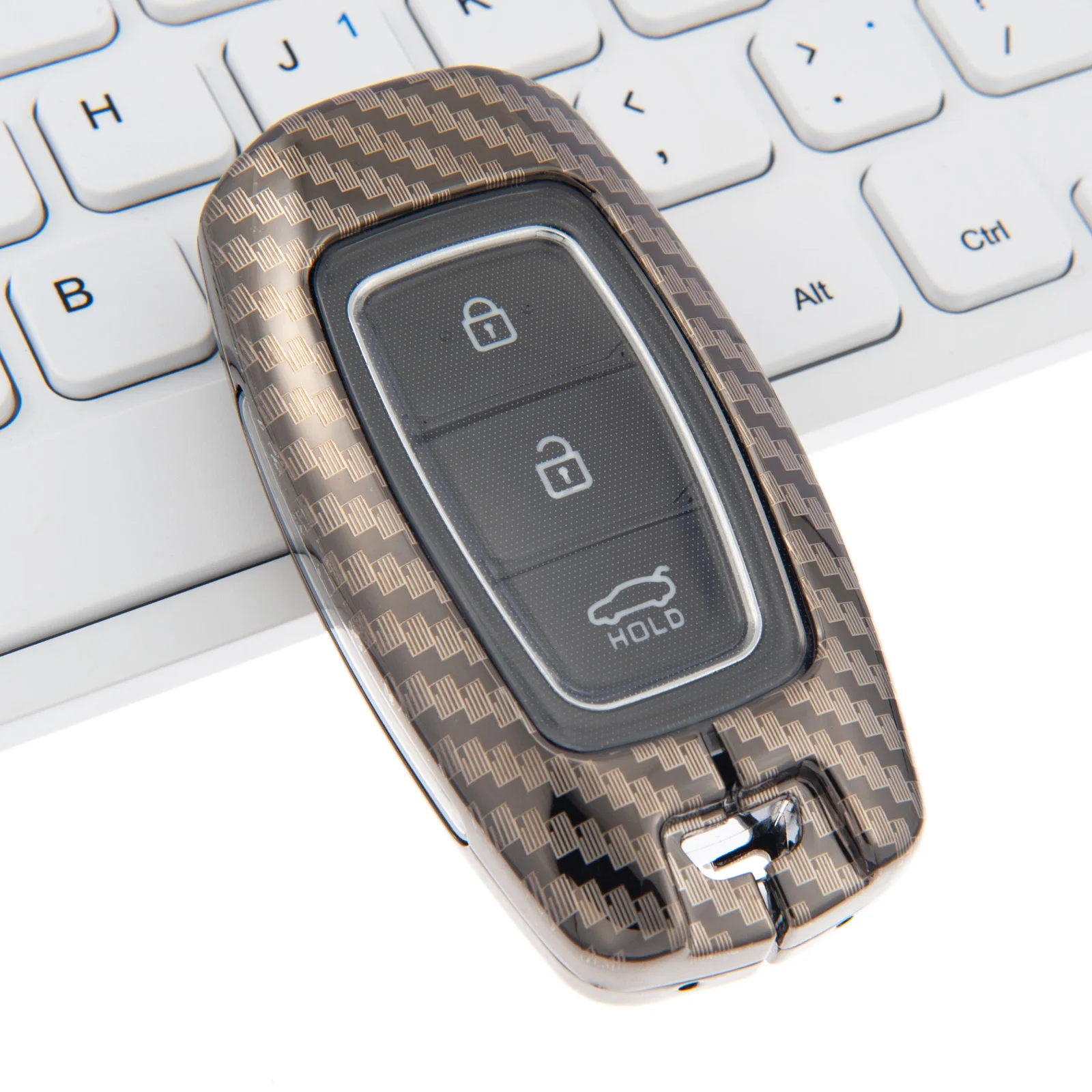 

Metal Carbon Fiber Car Smart Key Fob Case Cover For Hyundai Accent Elantra GT i30 Kona Palisade Santa Fe Veloster Venue