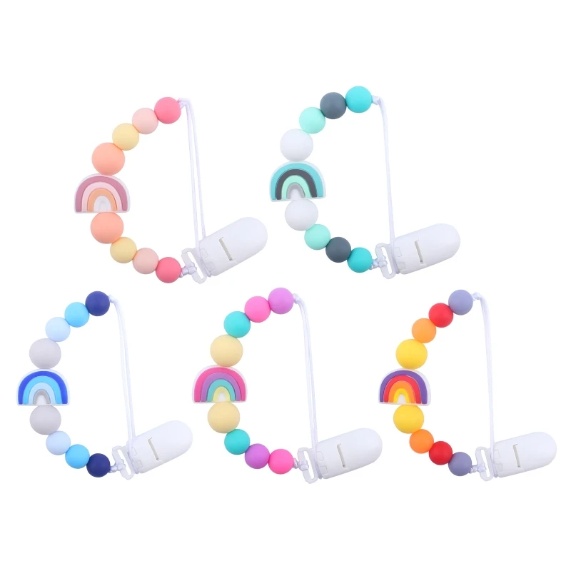 

Cute Rainbow Silicone Pacifier Clip for Babies Girls Boys Infant Teething Soothie Toy Cartoon Pacifier Chain Holder Teether 85DE