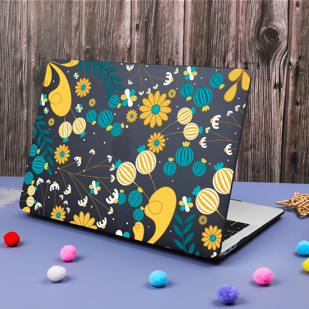

Flower Matte Black Printed Hard Shell Case For MacBook Air Pro Retina 11 12 13 15 16 inch 2020 A2337 A2179 A2338 A2289 Touch ID