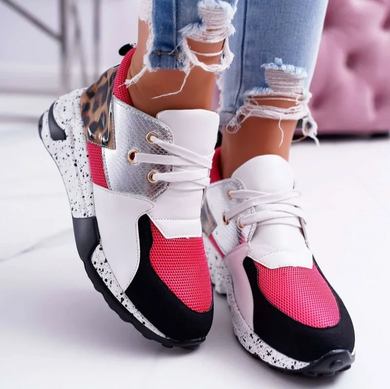

New Fashion Women's Sneakers Leopard Print Leather Thick Bottom Increased Sneakers Casual Comfortable Sports Shoes for Ladies
