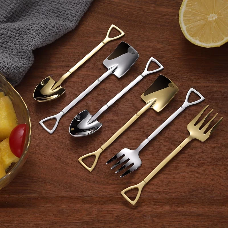 

3/9PCs Shovel Spoons 410 Stainless Steel Teaspoons Creative Coffee Spoon For Ice Cream Dessert Scoop Tableware Cutlery Set