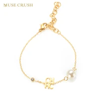 muse crush stainless steel plated hollow letter white pearl shiny crystal bracelet for women girl fashion party jewelry gift