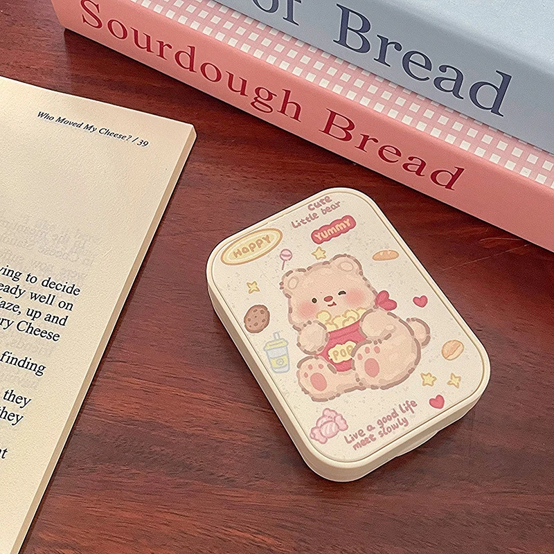 Чехол для двойных контактных линз с рисунком кота и зеркалом девочек портативная