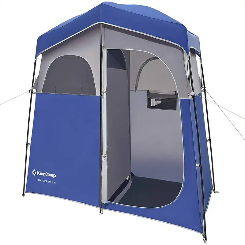 

Shower Tents Portable Camping Privacy Shelter with Floor Outdoor Changing Dressing Tent 2 Room Blue