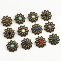 3pcslot 28mm zinc alloy charms decorative concho button bronze flowers pendant for diy jewelry accessories