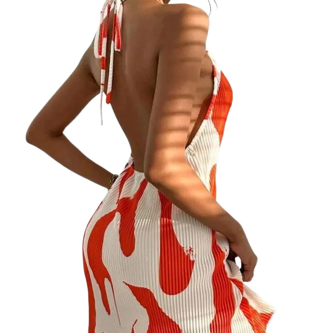 

Elegant Dresses for Women Sexy Neckline Print Dewback Backpack Hip Dress Fashion 2023 Summer Casual Female Clothing Outfits