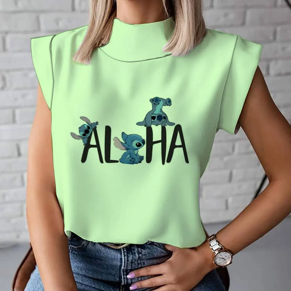 

Stitch Harajuku New Casual Lilo Anime Summer Fashion Versatile Disney Brand Print Street Ladies Turtleneck T-Shirt Tank Top