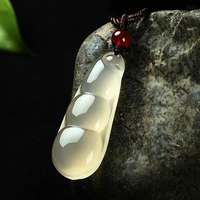 hot selling natural hand carve ice species chalcedony fu siji bean necklace pendant fashion jewelry men women luck gift