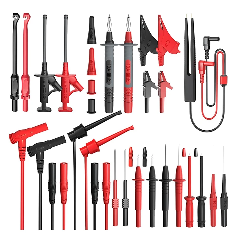 

25PCS Silicone Multimeter Test Lead Kit With Replaceable Threading Probes, Alligator Clips, Test Hook Clips