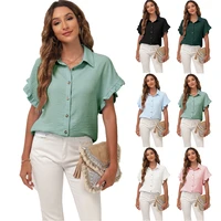summer womens top chiffon cardigan shirt loose casual temperament short sleeved lapel all match shirt womens tops blouse shirt