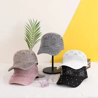 2022 new womens summer baseball caps rhinestone polyester hollow out breathable hats for women