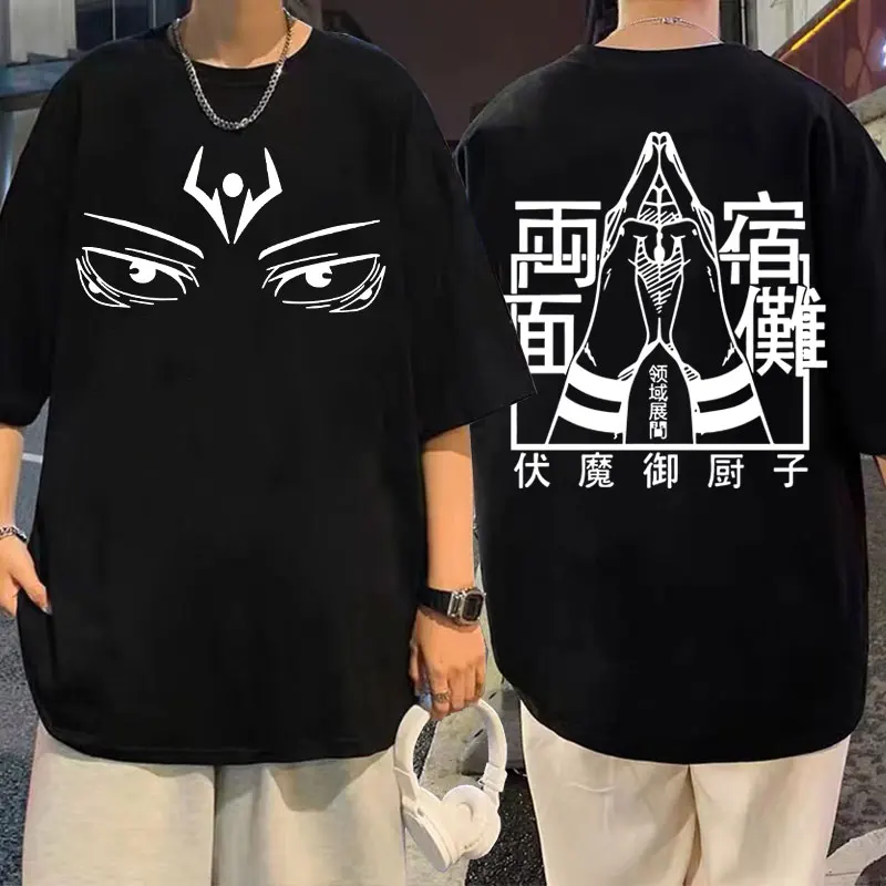 

Japanese Anime Harajuku Jujutsu Kaisen Ryomen Sukuna Double Sided Print T-shirt Men Women Manga Black T Shirt Men's Cool Tees