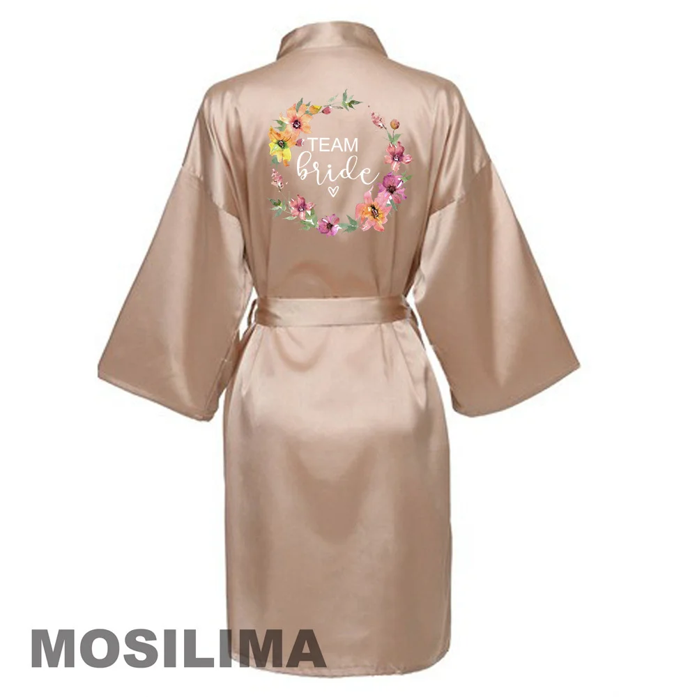 Wedding Party Team Bride Robe Kimono Satin Pajamas Bridesmaid Bathrobe Women's Nightgowns and Robes