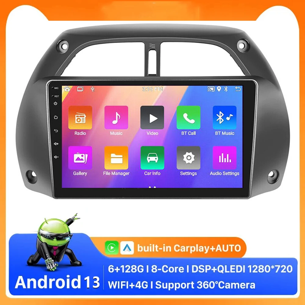

Автомобильный радиоприемник 2DIN Android 13 для Toyota RAV4 Rav 4 2001 2002 2003 2004 2005 2006 мультимедийный видеоплеер навигация Carplay 4G + WIFI