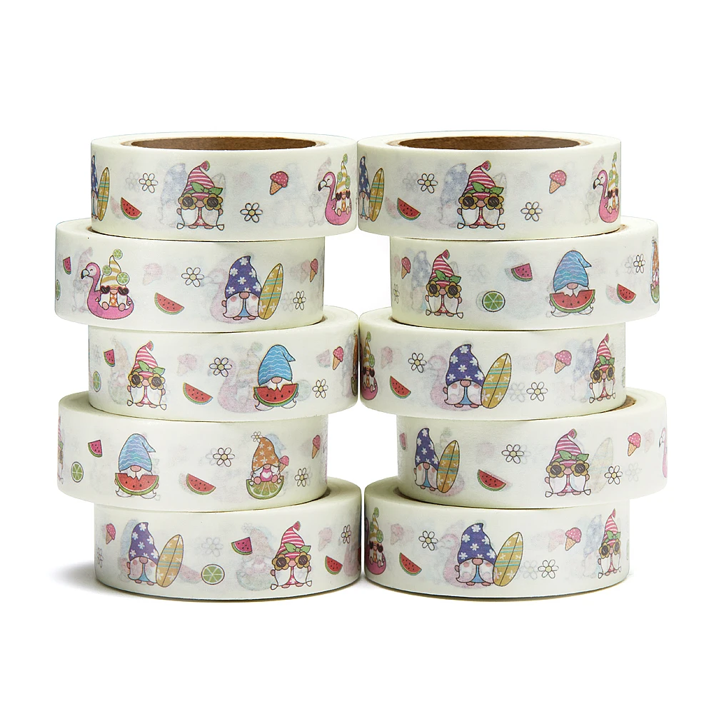

NEW 10pcs/Lot 15mm x 10m Funny Gnome Summer Cartoon Washi Tape Scrapbook Paper Masking Adhesive Washi Tape Stationery Stickers