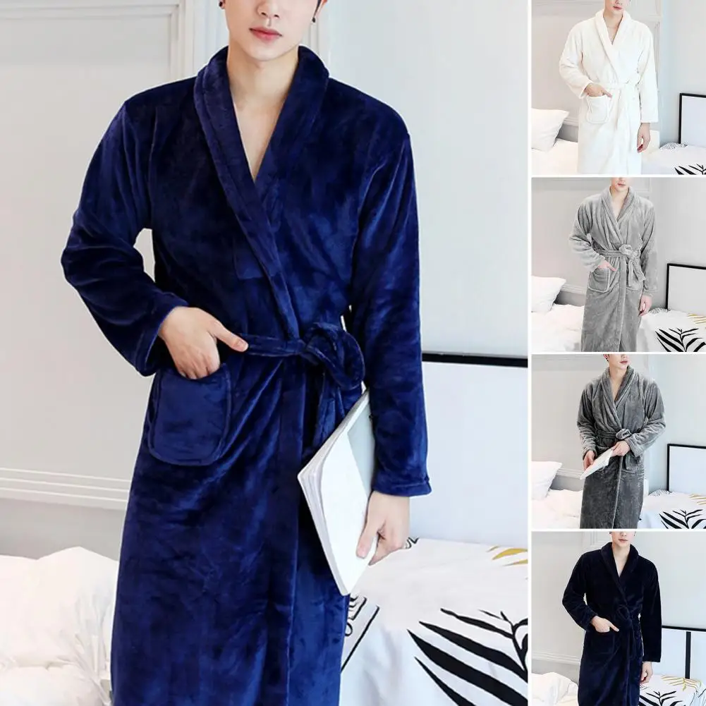 

Chic Nightgown Solid Color Knee Length Couple Bathrobe Lace Up Couple Bathrobe