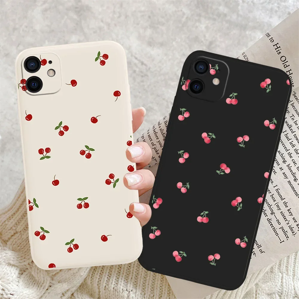 Силиконовый матовый чехол Ins Cherry для iPhone 15 14 12 11 13 16 Pro Max Mini X XR XS 7 8 Plus SE мягкая