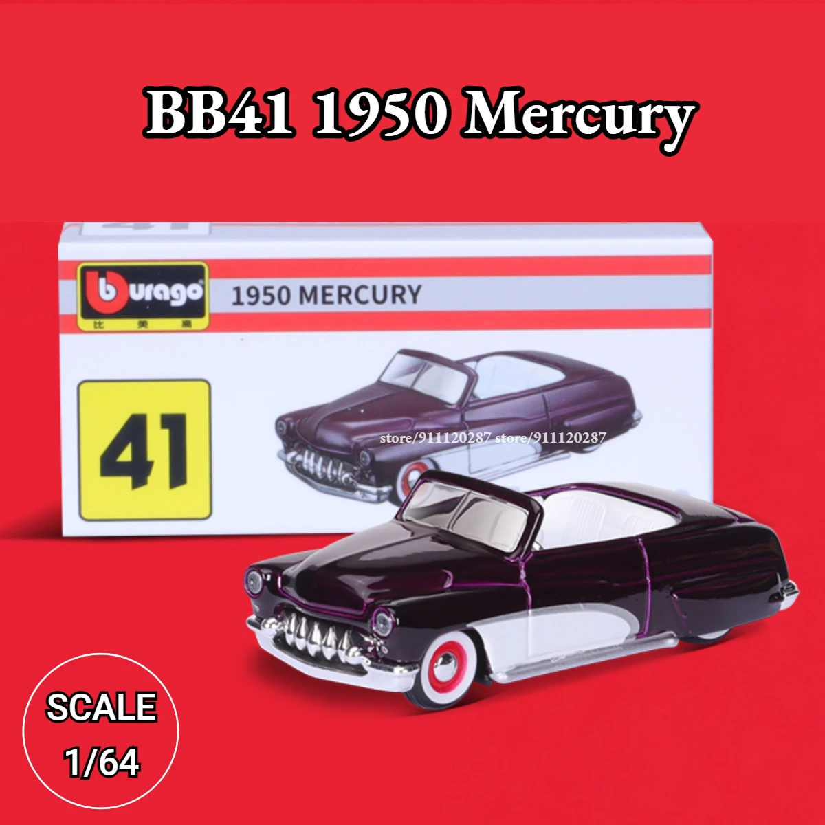 

Миниатюрная модель автомобиля Bburago 1:64, модель BB41 1950 в масштабе ртути, металлическая литой миниатюрная художественная Реплика, коллекционна...