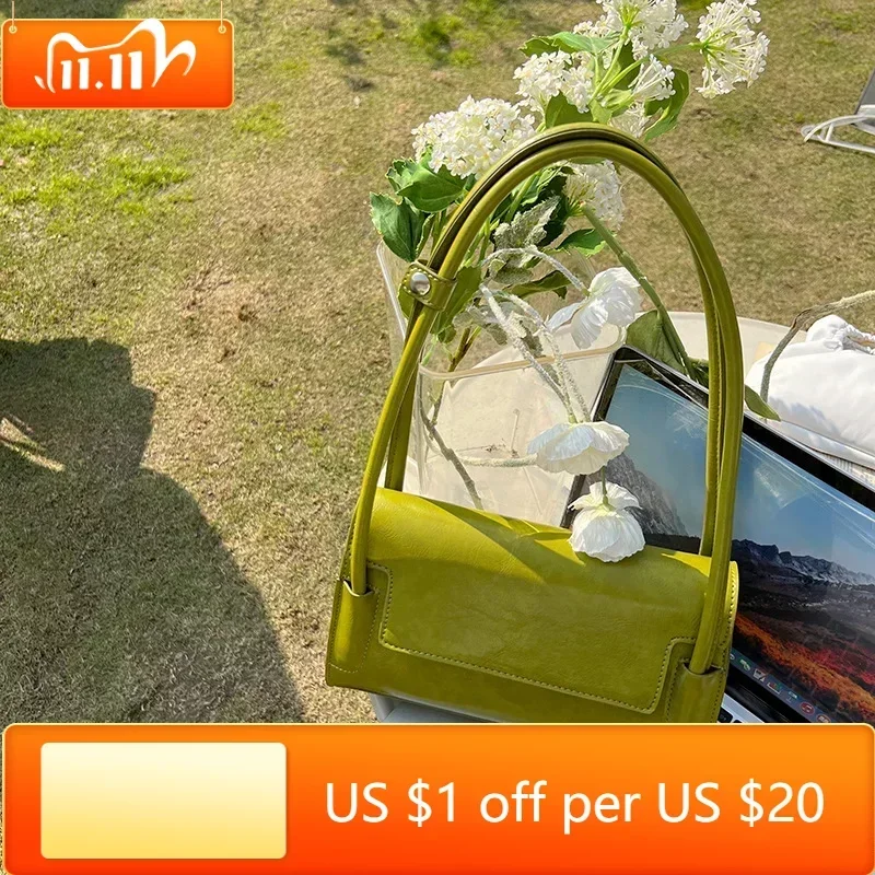 

French Avocado Green Shoulder Bags for Women PU Leather Handbags Underarm Women's Envelope Bag 2022 Trend Female Even Design Bag