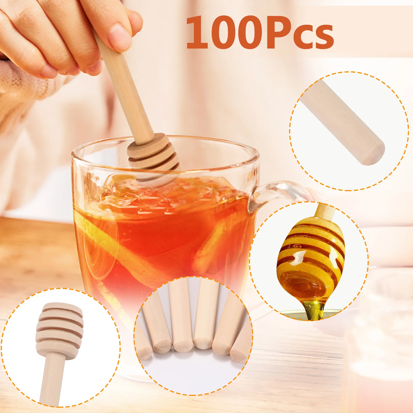 

100Pcs/Lot 8cm Long Handle Natural Wood Honey Stir Bar Honey Mixing Sticks Jar Spoon Supplies For Coffee Milk Tea Kitchen Tool