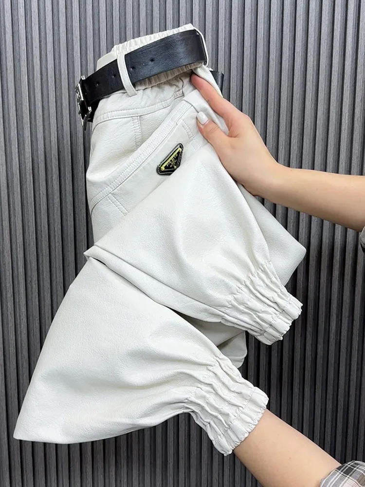 Брюки из ПУ кожи однотонные теплые брюки женские осенне-зимние корейские