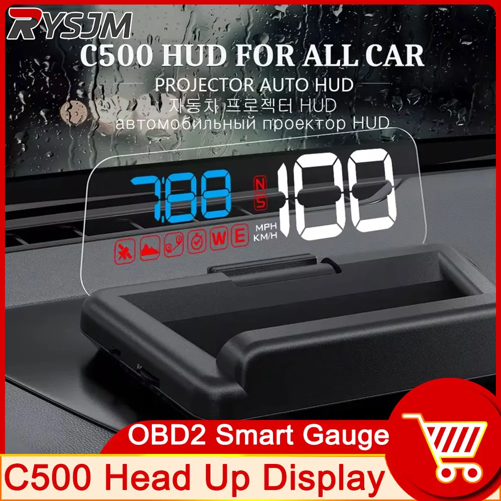 

C500 Auto OBD2 HUD Проекционный дисплей OBD Лобовое стекло Автомобильный спидометр Проектор Цифровые аксессуары Скорость автомобиля Проектор KM/H MPH