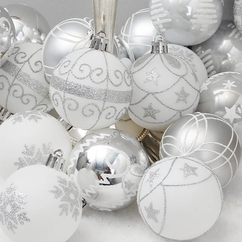 

24 шт./компл. 6 см серебряные рождественские шарики, украшения, Рождественское украшение для дома, подвеска для рождественской елки, рождеств...