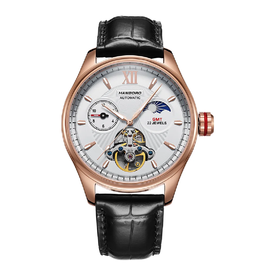 

HANBORO Luxury Automatic men Watches GMT Waterproof Male Mechanical Wristwatches Hollow Out Luminous fashion MAN WATCH