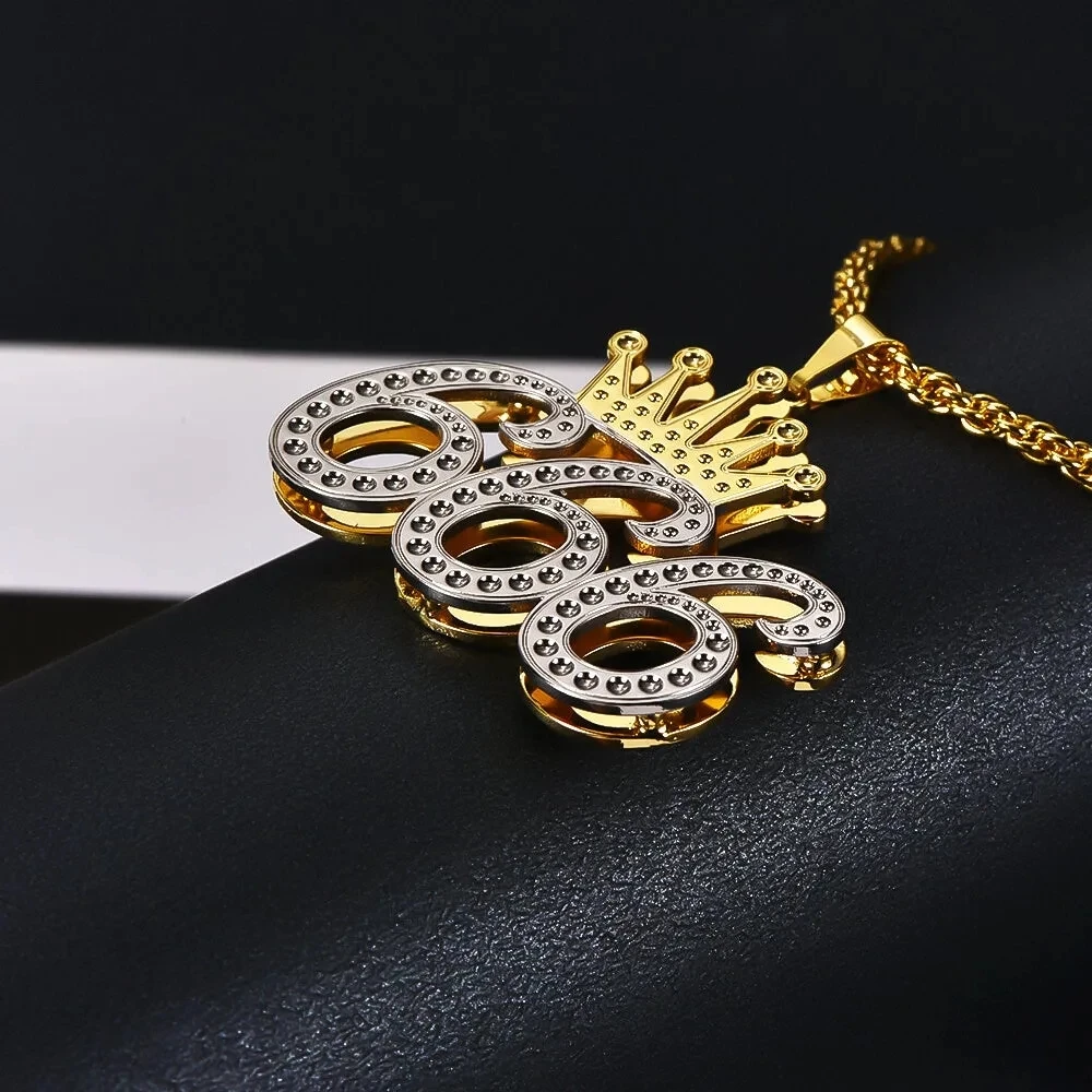 Customized Necklace Double Layer Two Tone 1 To 9 Lucky Number With Crown Personalized Custom Gold Plated Number Necklace Womens