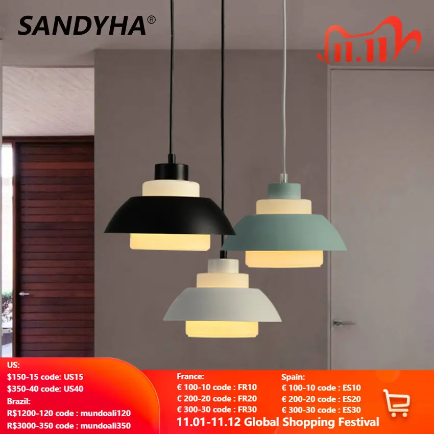 

SANDYHA Nordic Minimalist Pendant Lighting Macaron Creative Restaurant Hanging Lamp Coffee Shop Bedroom Bedside Small Chandelier