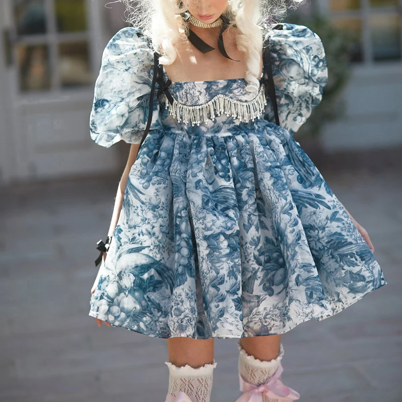 Kawaii летнее ТРАПЕЦИЕВИДНОЕ Тюлевое платье для девушек элегантное принцессы с