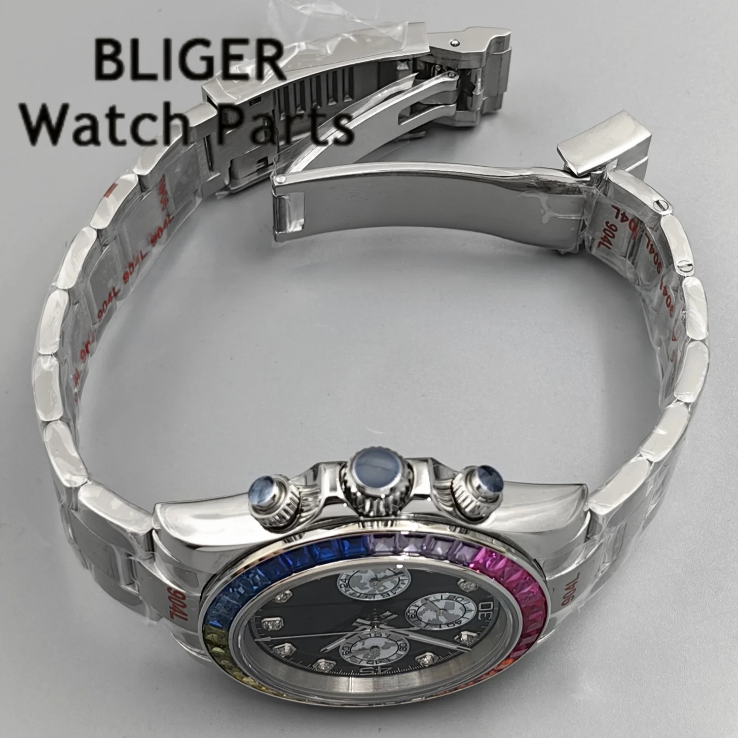 Мужские часы BLIGER Black Panda с черным циферблатом, разноцветным безелем, хронографом VK63A, кварцевым механизмом, секундной стрелкой, сапфировым стеклом и резиновым ремешком. (art.: 3920da1b13d4e) - 3920da1b13d4e