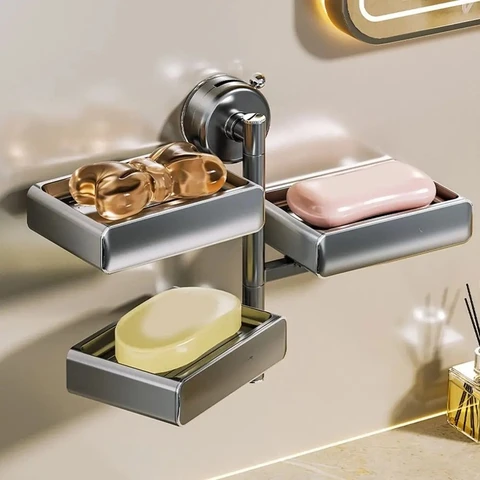 Пластиковая мыльница на присоске, настенная 180° ° Съемная дренажная коробка для мыла без перфорированной губки для ванной комнаты