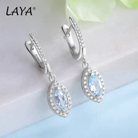 laya 100 925 sterling silver marquise brilliant cut gemstone natural sky blue topaz earrings for women wedding fine jewelry