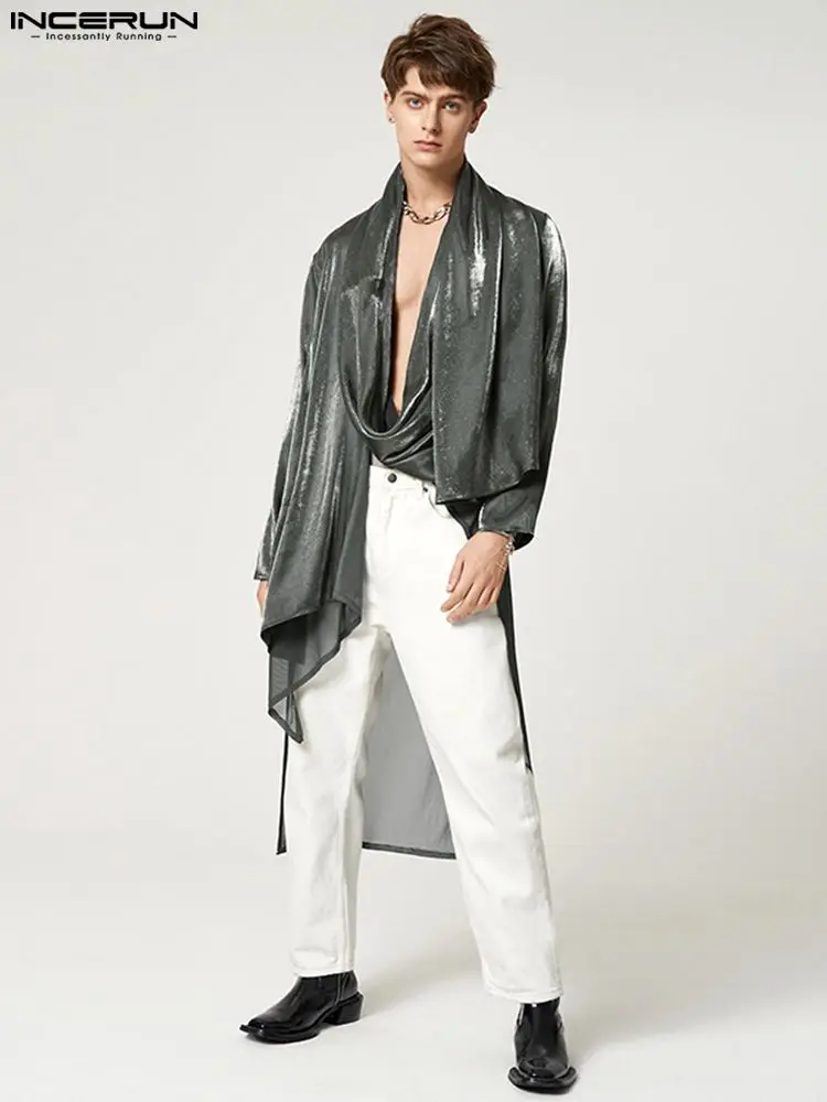 Stylish Hot Sale Tops INCERUN New Men's Slightly Loose Comfortable Blouse Fashion Male Solid Wrapped Cardigan Shirts S-5XL 2022
