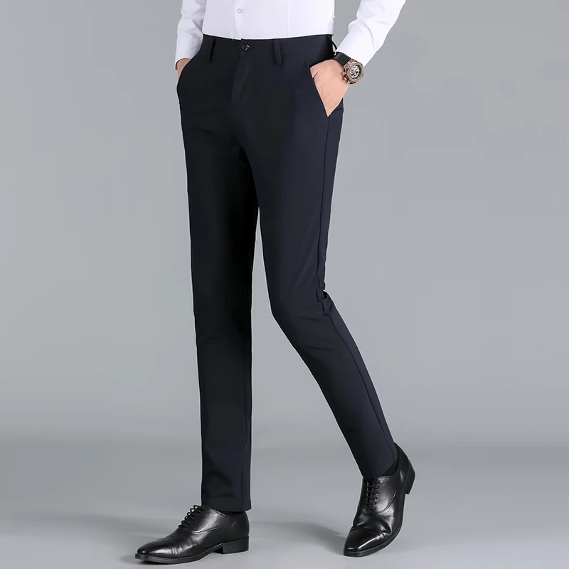 

Брюки мужские прямые однотонные, повседневные зауженные длинные штаны, брендовые деловые, не требующие глажки, черные, на осень