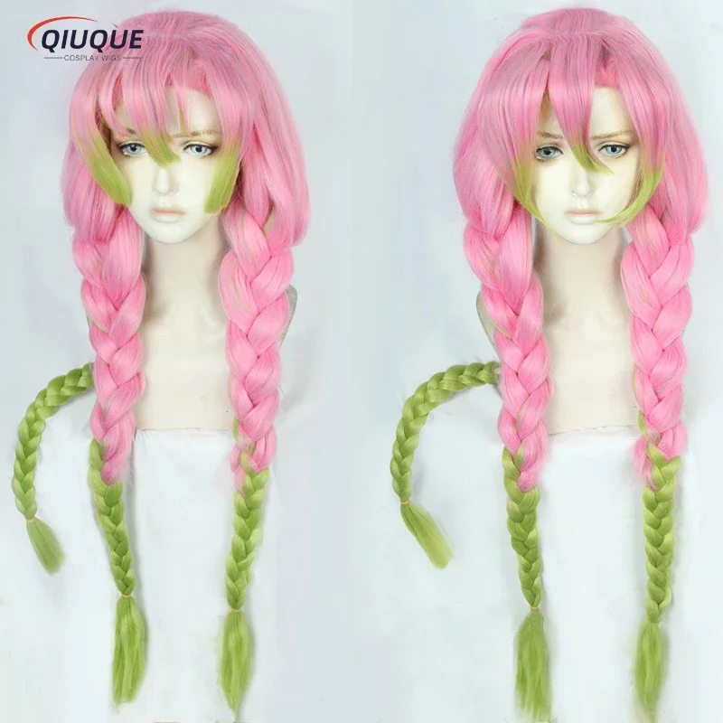Высококачественный парик для косплея аниме mituri kanroji Длинный розовый зеленый