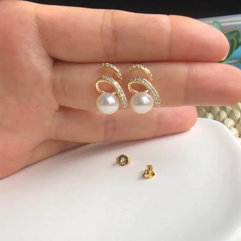 

New Inlaid Zircon Natural Freshwater Pearl Earrings For Women Personality Fashion Luxury Earrings Wedding Jewelry Birthday Gifts