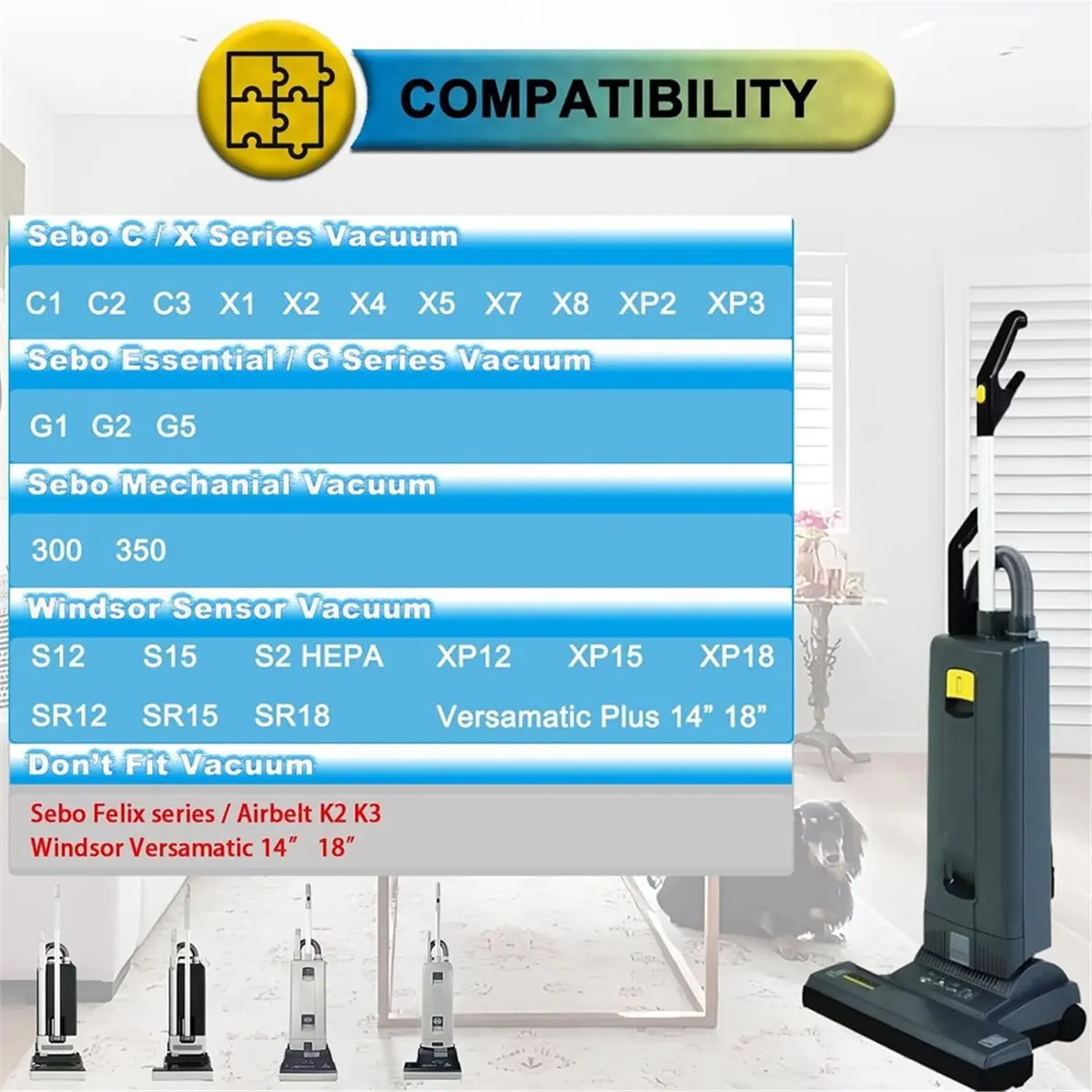 Фото B15CBG 15 шт. 5093AM Мешки-фильтры для пылесосов AeraPure серий C/G/X 300/350 Mechanical, 370 Comfort Upright №1