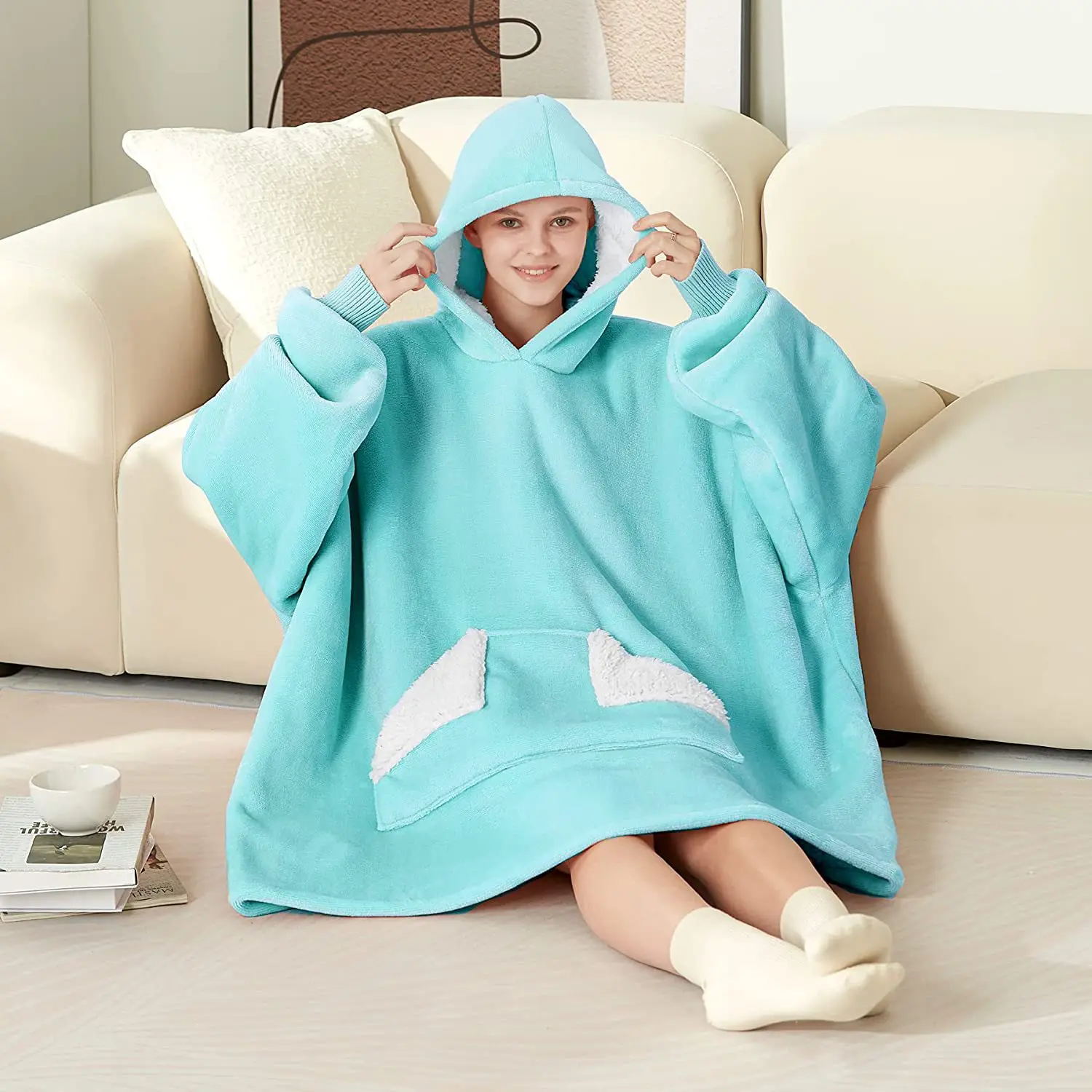 

Одеяло с капюшоном для дома и отдыха, Флисовое одеяло для телевизора, пригодные для носки рукава, утепленное одеяло, свитшот для телевизора для женщин и мужчин